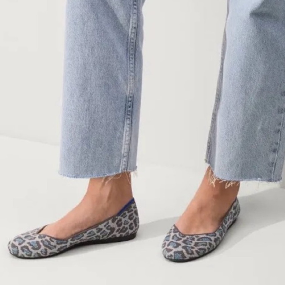 Rothy's The Flat In Gray Leopard Spotted Retired Print Size 8 Ballet Flat